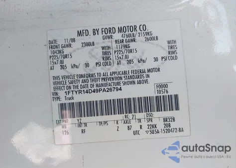 2009 Ford Ranger Xl/Xlt z USA, uszkodzony, nr VIN 1FTYR14D49PA26794